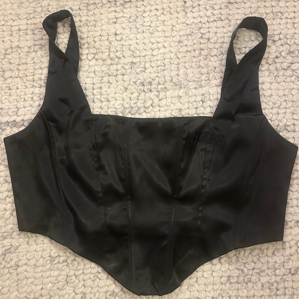 Flaws x Rebdolls Black Satin Corset Top